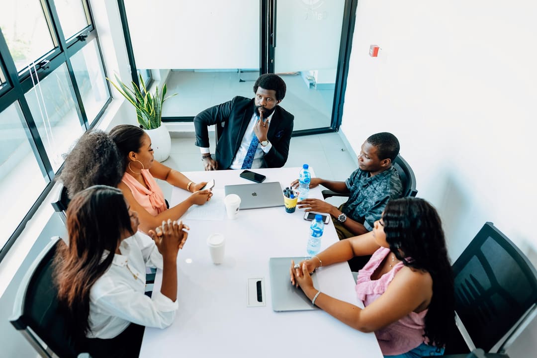 A team working around a table